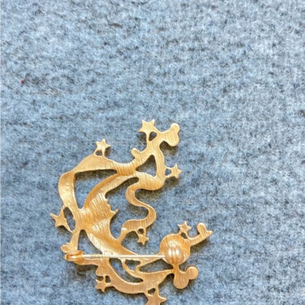 Retro Matte Gold Celestial Brooch Moon Star Face Pin Surreal Art Deco‎ Jewelry
